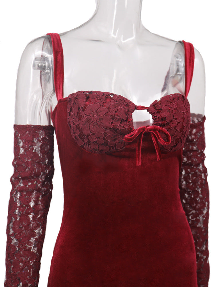 AIIZIE VELVET MAXI DRESS IN WINE - product image