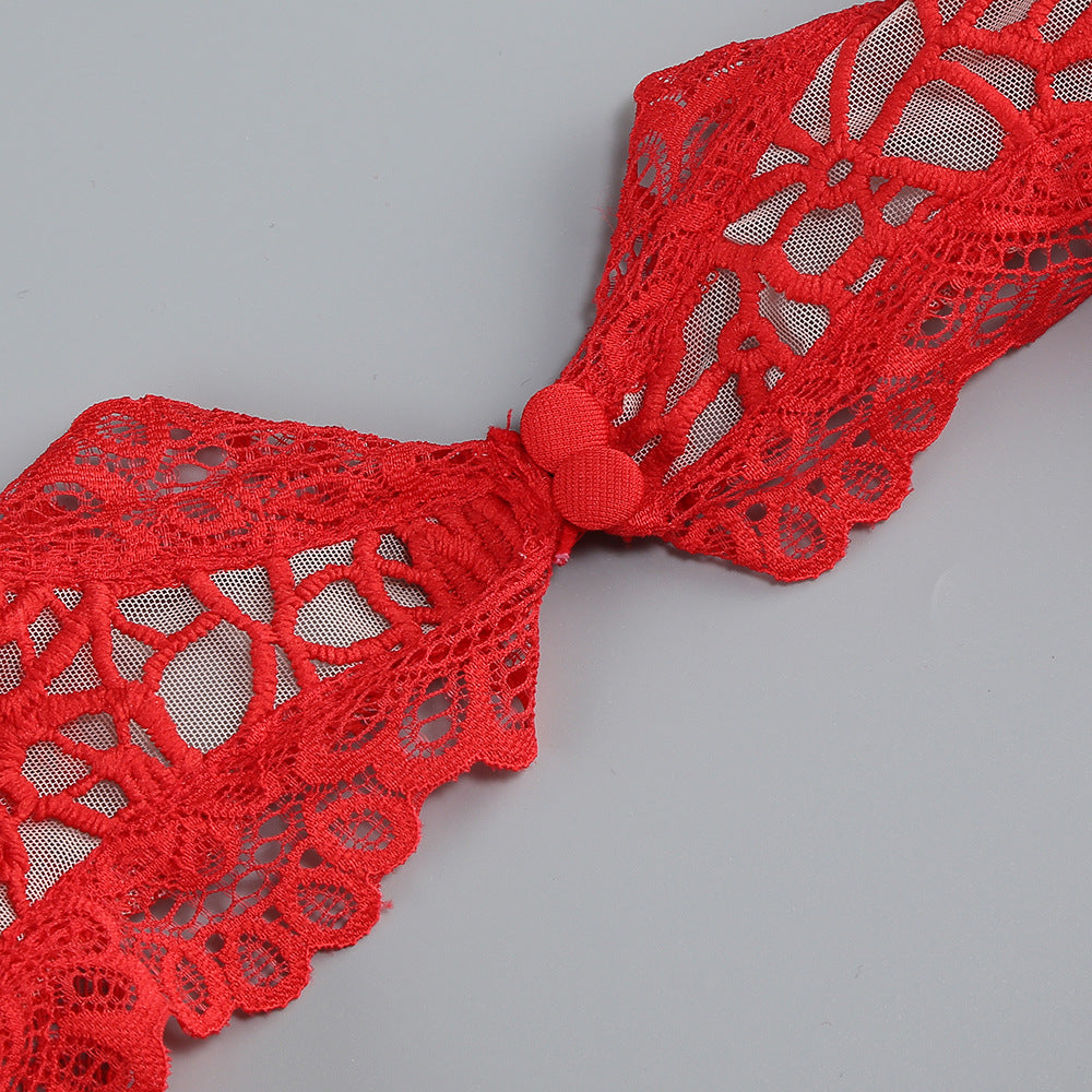 AIIZIE LACE-EMBELLISHED TRUMPET SLEEVE JUMPSUITS IN RED - product image