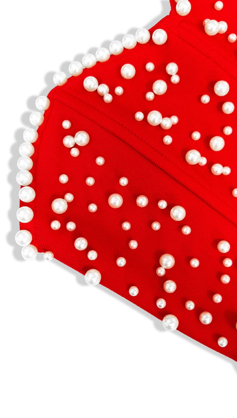 Perlen Bandage Maxikleid Tube Top Fischschwanz Rot 