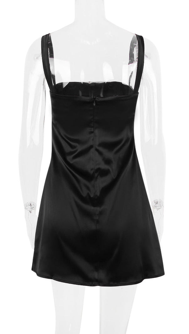 AIIZIE BLACK SATIN MINI DRESS - product image
