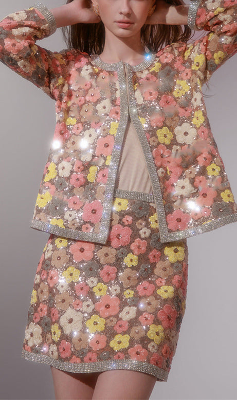Flower Diamond Top Kurzer Rock in Rosa