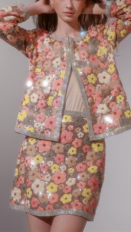 Flower Diamond Top Kurzer Rock in Rosa
