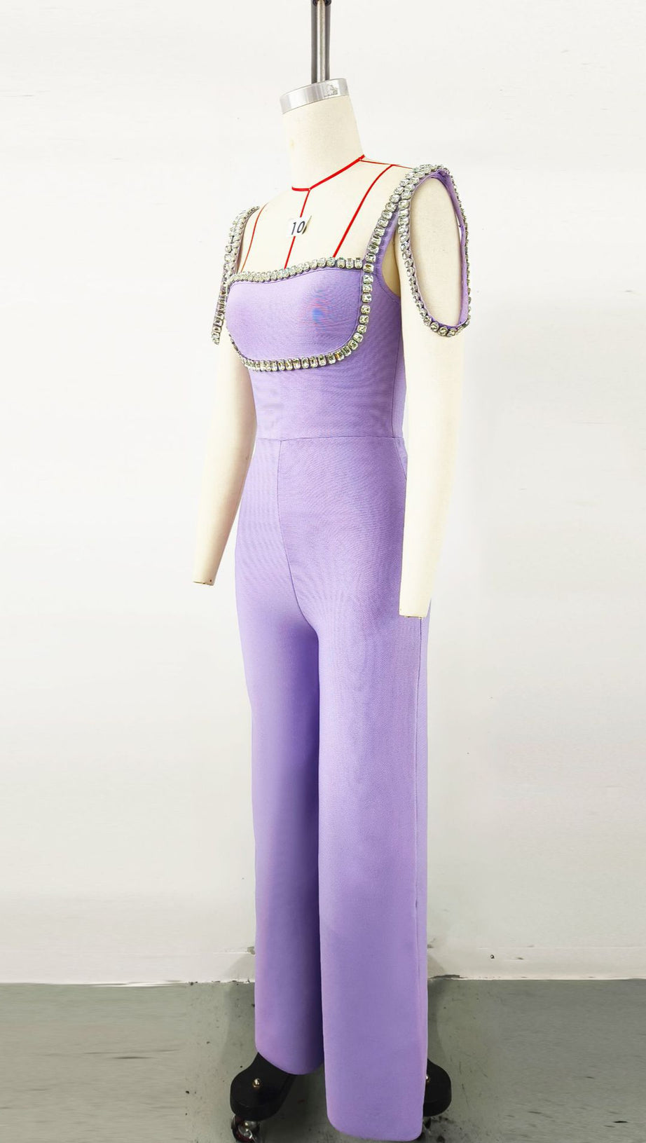 PURPLE JUMPSUIT WITH WIDE - LEG PANTS