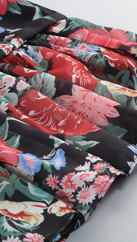 CARLIN FLORAL PRINT CUTOUT LAYER MAXI DRESS