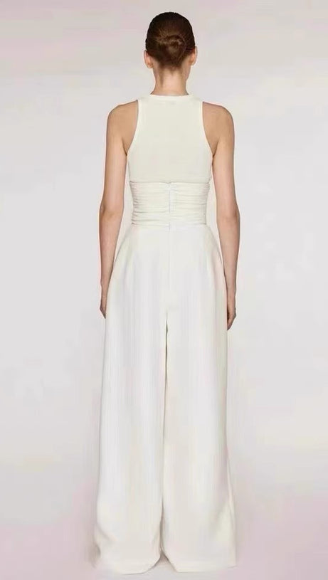 VEST HIGH WAIST WIDE LEG LONG SKIRT SUIT IN WHITE