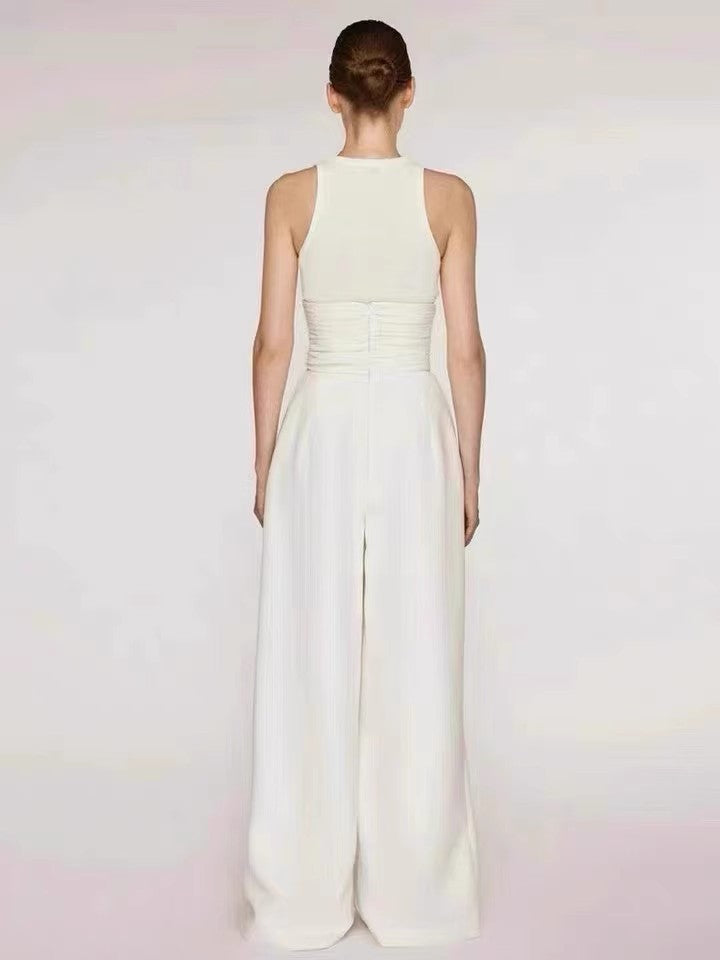 AIIZIE VEST HIGH WAIST WIDE LEG LONG SKIRT SUIT IN WHITE - product image