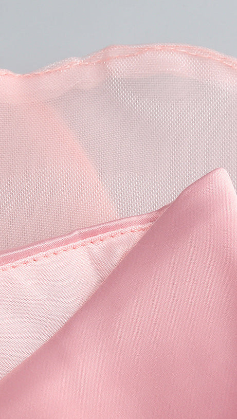 ANDREA MESH FLOWER ONE SHOULDER MIDI DRESS IN PINK