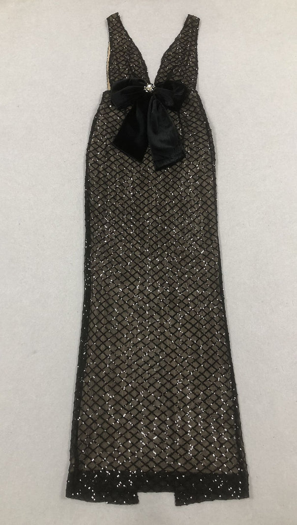 AIIZIE BOW DETAIL SEQUIN MAXI DRESS BLACK - product image