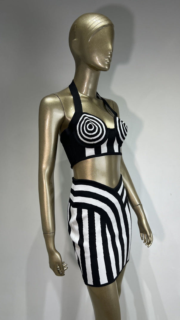 AIIZIE STRIPED HALTERNECK CROPPED TOP SKIRTS SET - product image