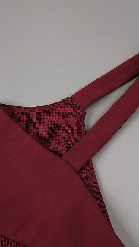 SHEER KNIT CURVE MAXI DRESS IN MERLOT