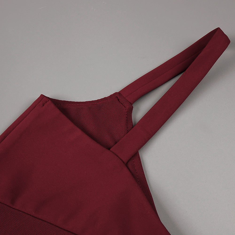 AIIZIE SHEER KNIT CURVE MAXI DRESS IN MERLOT - product image