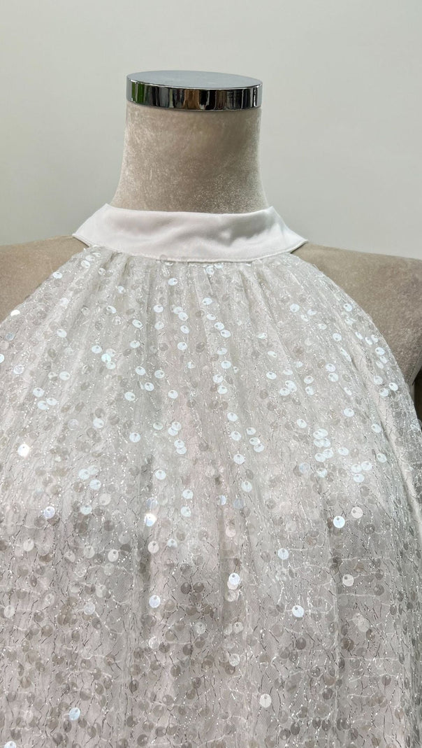 AIIZIE GEMMA SEQUIN SLEEVELESS BOWKNOT MINI DRESS IN WHITE - product image