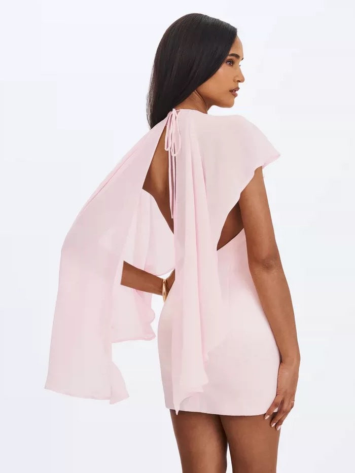 AIIZIE Wendy Cape-Overlay Bodycon Mini Dress in Blush Pink - product image