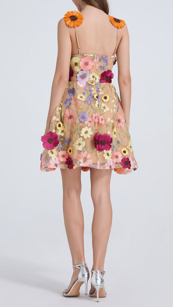 AIIZIE GEORGIA 3D FLORAL LACE MINI DRESS IN APRICOT - product image