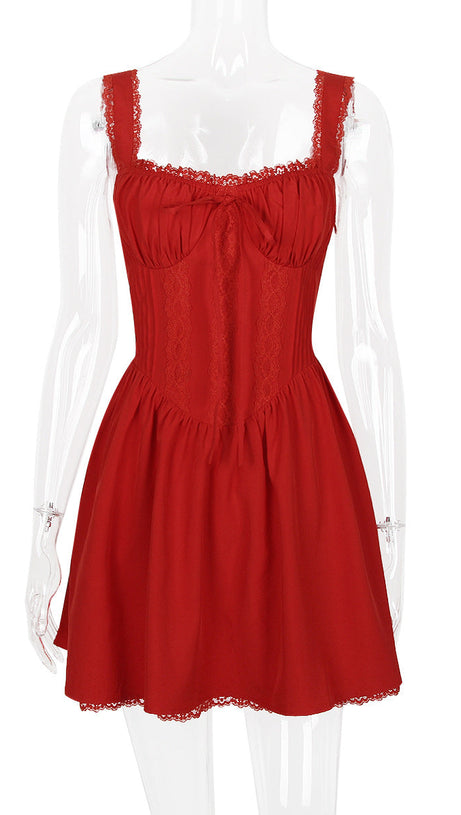 LACE CORSET MINI DRESS IN WHITE