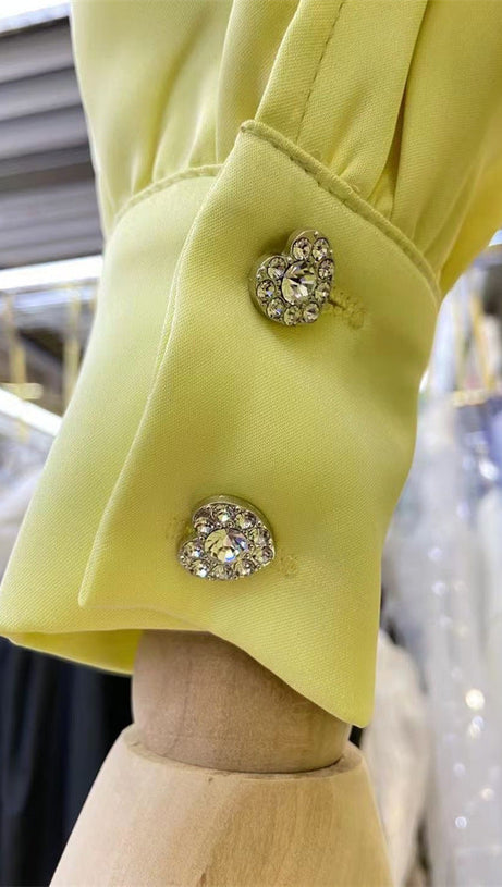 PEARL CRYSTAL EMBELLISHED YELLOW MINI DRESS