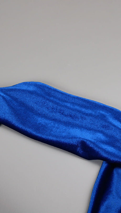 JOSEPHINE OFF-SHOULDER VELVET SASH GOWN IN BLUE