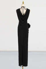 tammy Metal 3D Flower Hooded Midi Dress in black