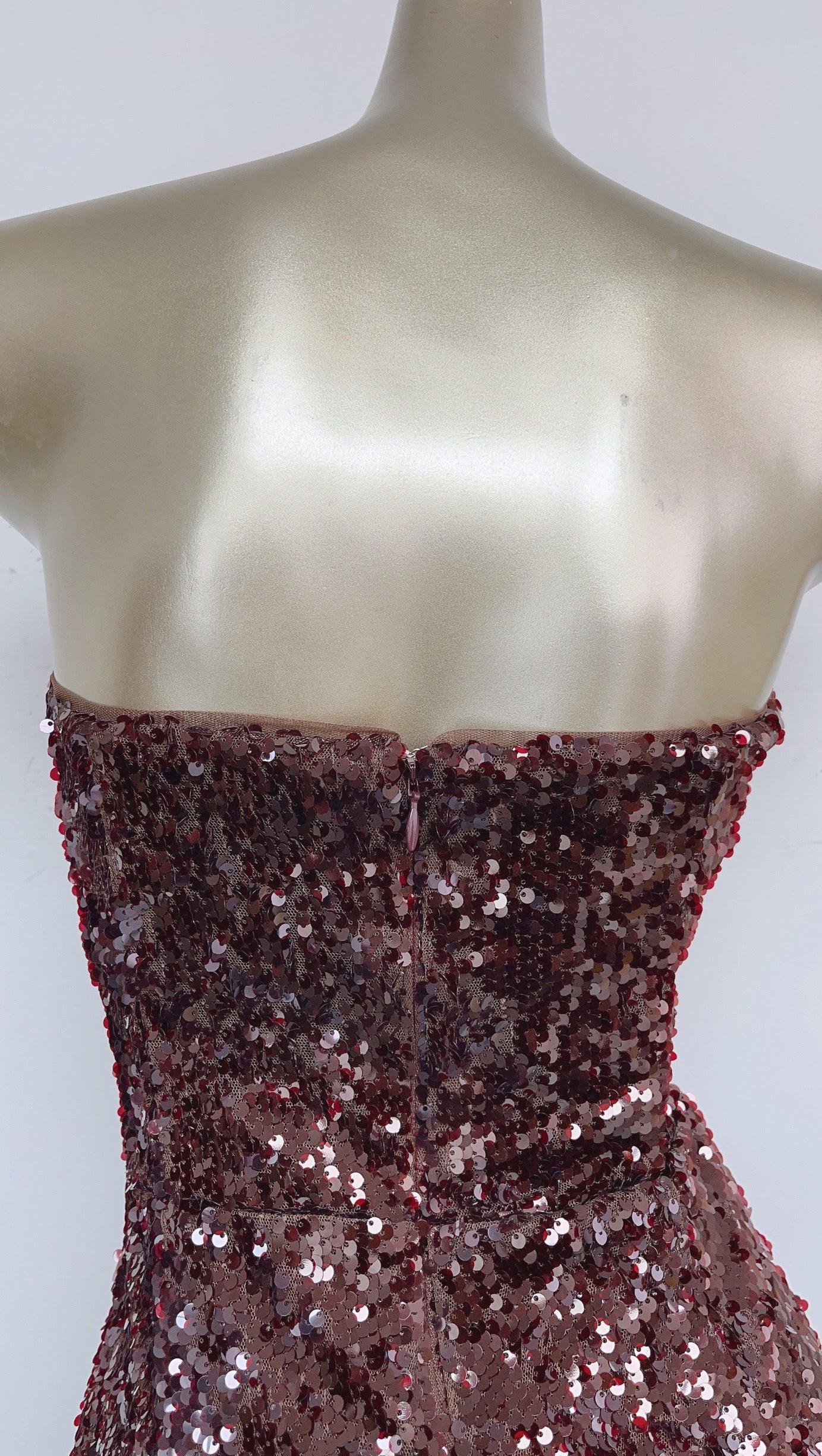 MINI ABITO SENZA SPALLINE CON PAILLETTES IN BORDEAUX