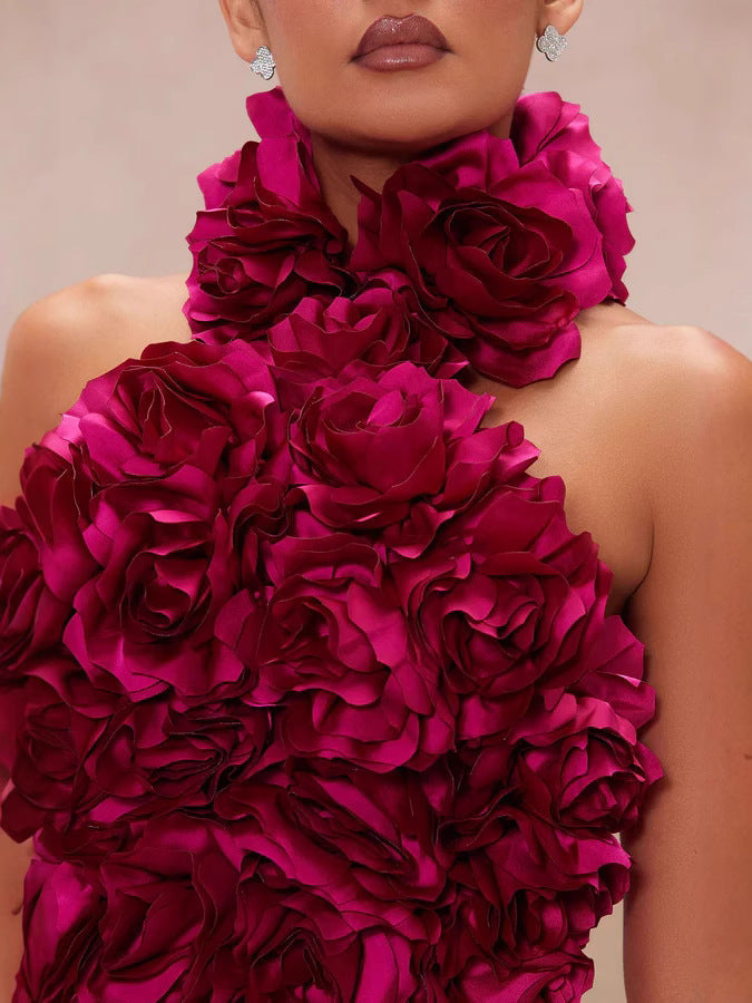 AIIZIE FLOWER BANDAGE MIDI DRESS IN HOT PINK - product image