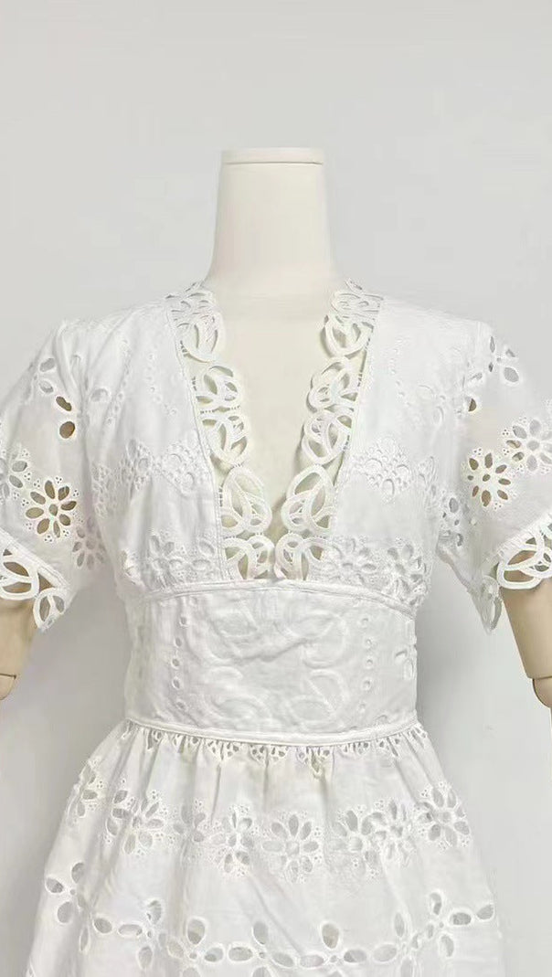 AIIZIE MAGGIE WHITE LAYERED CUT OUT LACE TOP SHORTS SUIT - product image