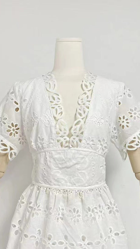 MAGGIE WHITE LAYERED CUT OUT LACE TOP SHORTS SUIT