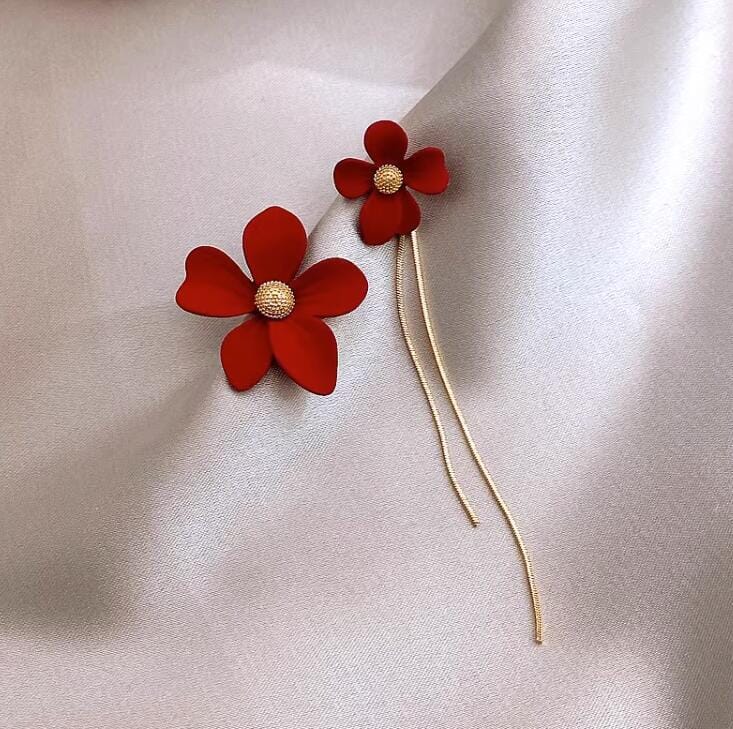 AIIZIE ASYMMETRICAL TASSEL FLOWER EARRINGS - product image