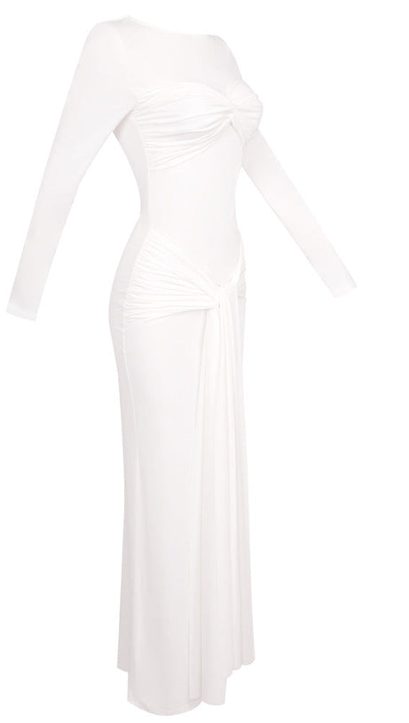 ROUND NECK RIBBON KNOT MAXI DRESS IN WHITE