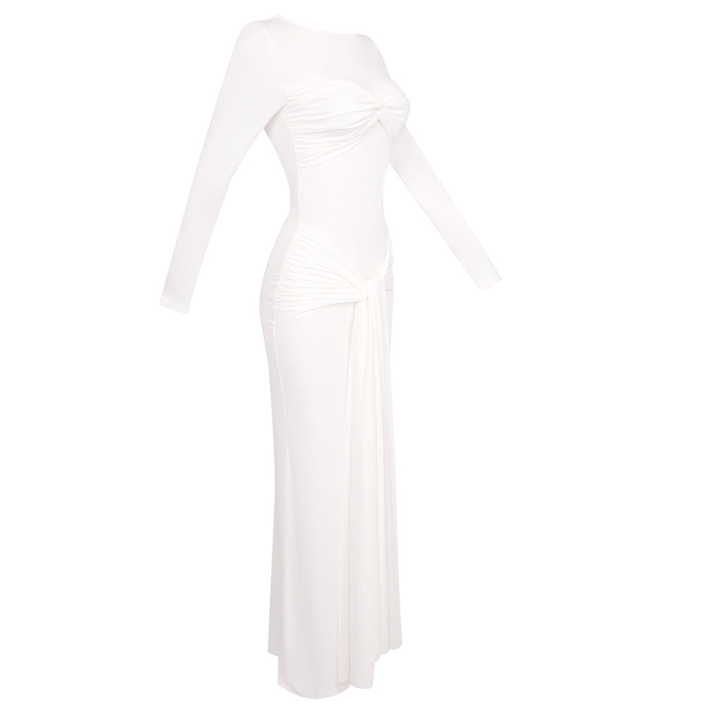 AIIZIE ROUND NECK RIBBON KNOT MAXI DRESS IN WHITE - product image