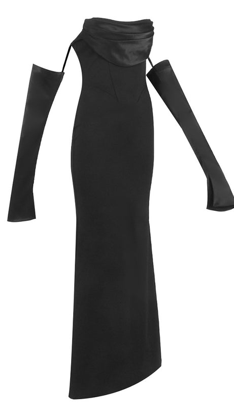 OFF-SHOULDER LONG-SLEEVED BLACK DRESS