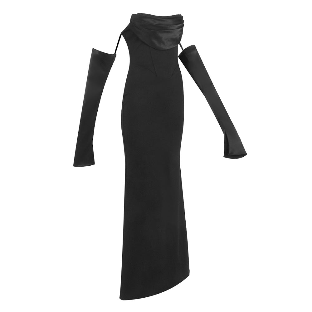 AIIZIE OFF-SHOULDER LONG-SLEEVED BLACK DRESS - product image