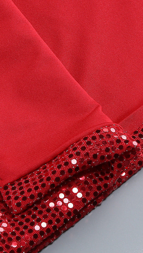 FLOWER EMBELLISHED CUTOUT SEQUIN MAXI DRESS IN RED