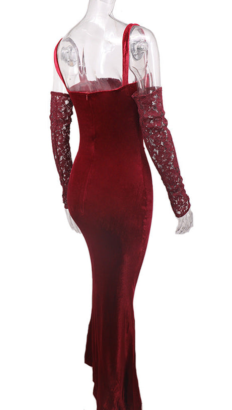 VELVET MAXI DRESS IN WINE