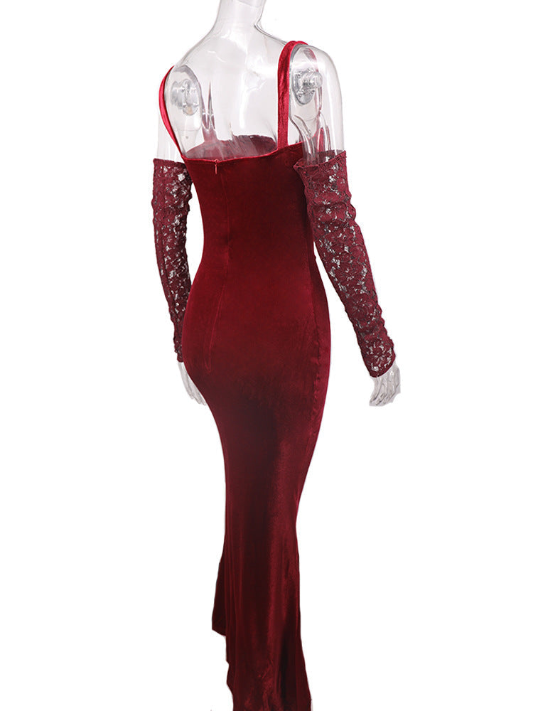 AIIZIE VELVET MAXI DRESS IN WINE - product image