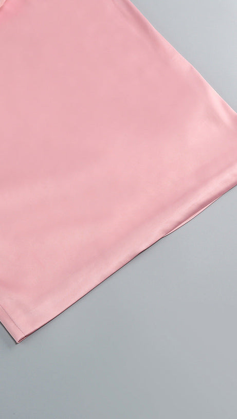 ANDREA MESH FLOWER ONE SHOULDER MIDI DRESS IN PINK