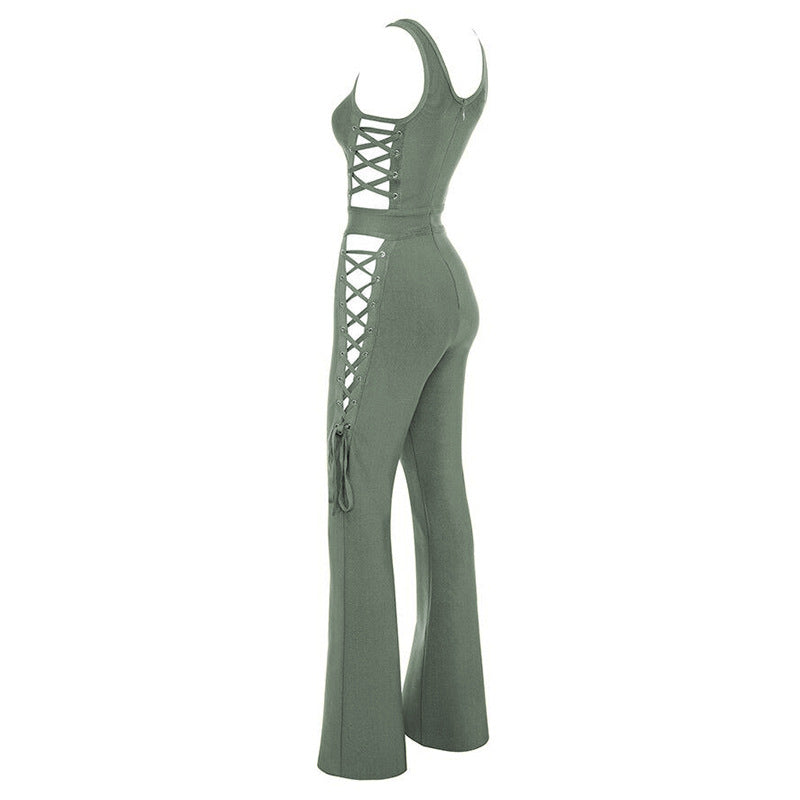 OLIVE GREEN TIE - WAIST JUMPSUIT