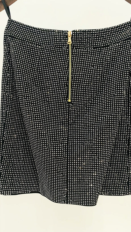 PATCHWORK RHINESTONE SKIRT IN BLACK