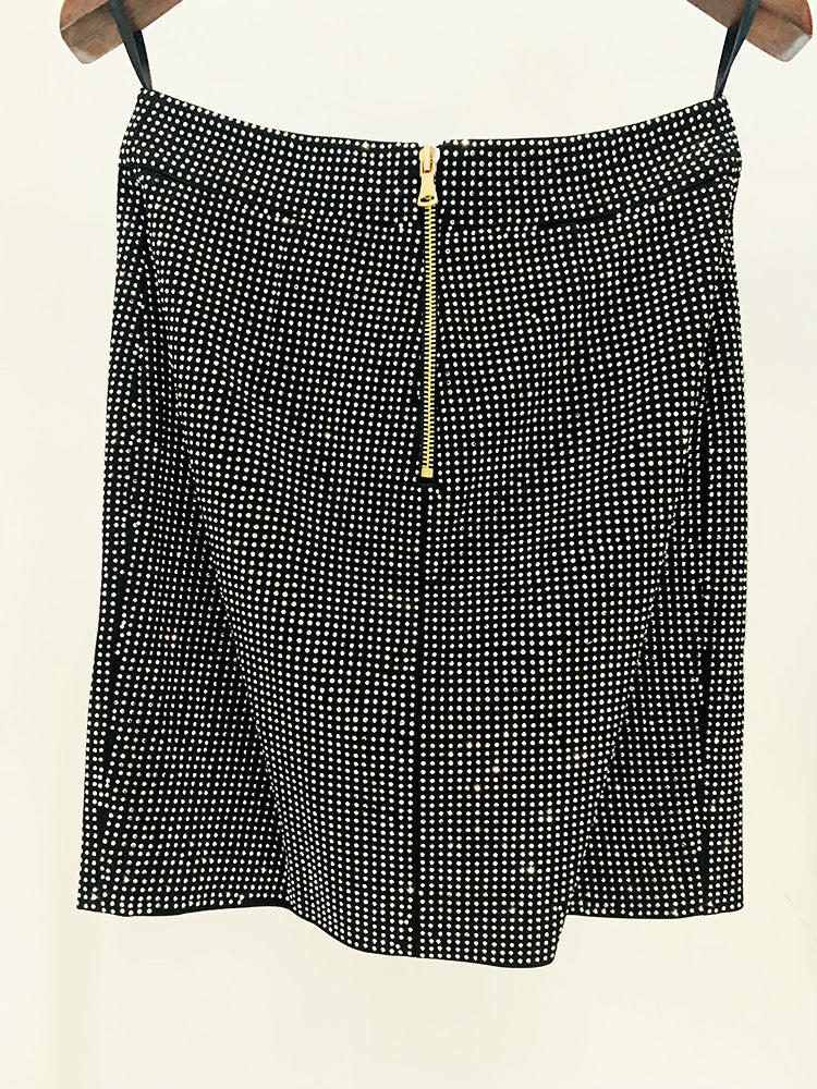 AIIZIE PATCHWORK RHINESTONE SKIRT IN BLACK - product image