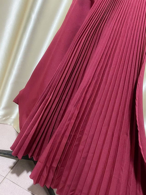 RED RUCHED DRAPED ASYMMETRIC MAXI DRESS