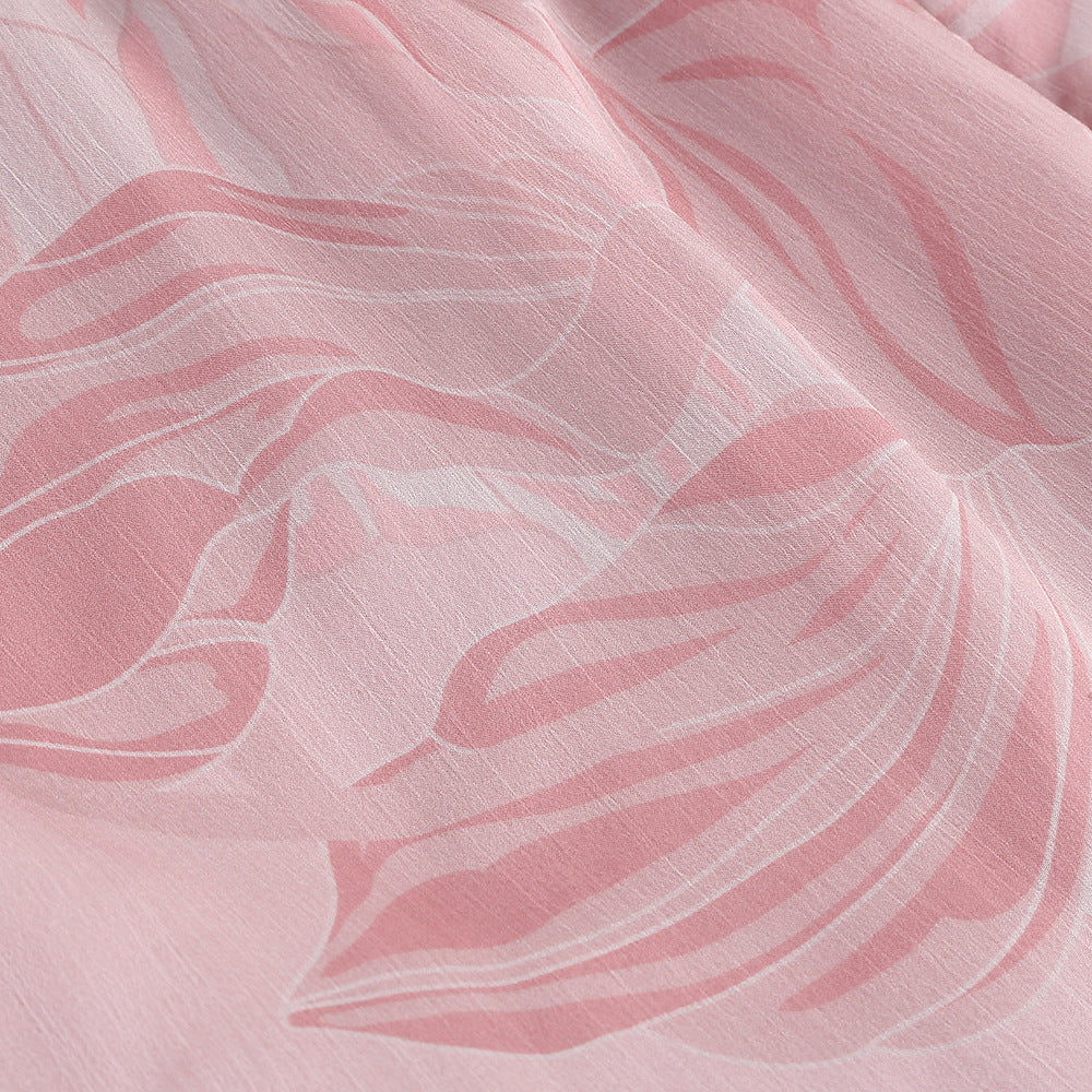 Ares – Gerüschtes Midikleid aus Seide mit Blumenmuster in Rosa