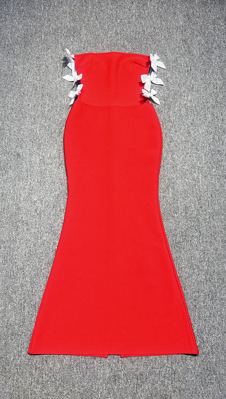 Off-Shoulder Slim Fit Hohlschleifen-Bandage-Fischschwanzrock rot