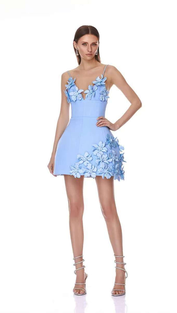 lyuba 3d flower embellished A-line mini dress - blue