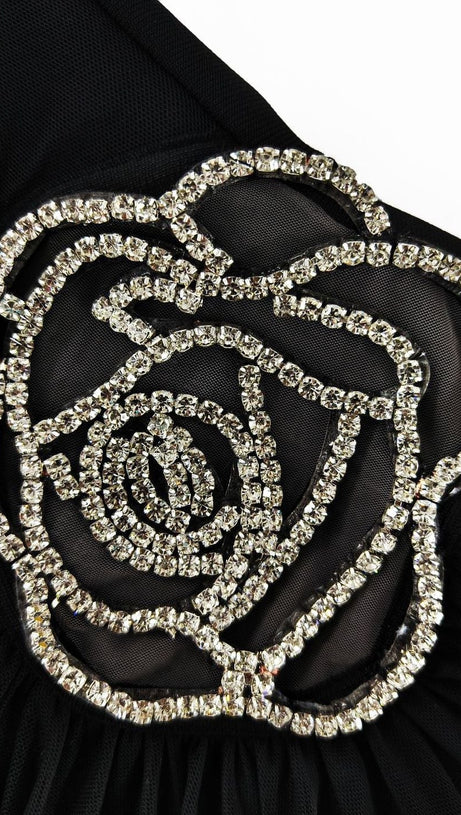 RUCHED FLOWER MINI DRESS