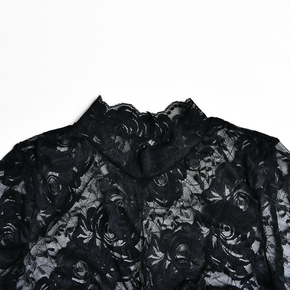 AIIZIE FLORAL CROP LACE TOP IN BLACK - product image