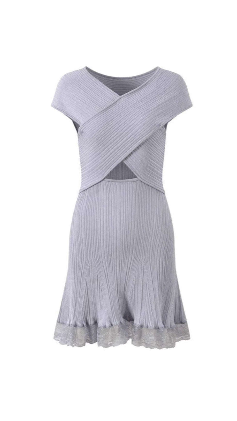 BLUE KNIT LACE CUTOUT MINI DRESS