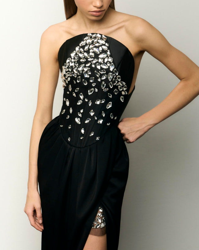 Enid Sleeveless Diamond Slit Bandage Maxi Dress Black
