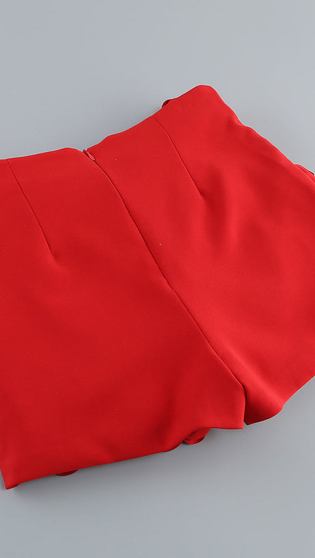 3D FLOWER  EMBELLISHED SKIRT IN RED