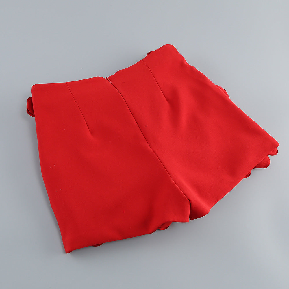 AIIZIE 3D FLOWER EMBELLISHED SKIRT IN RED - product image