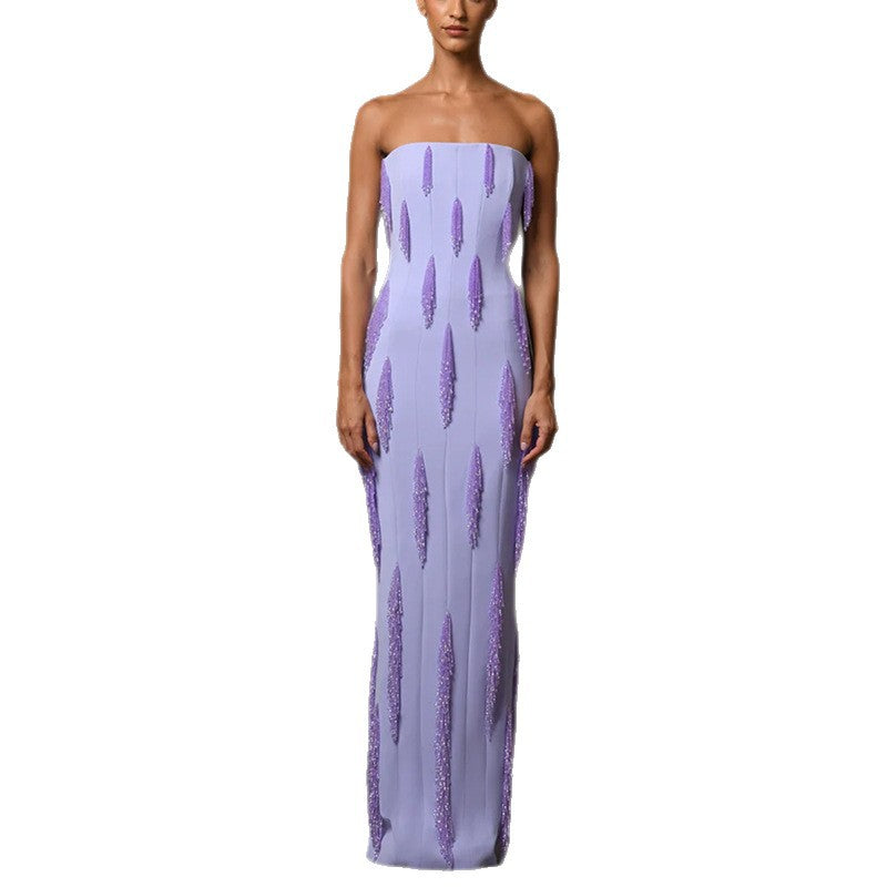 Purple Embellished Off-Shoulder Maxi Dress