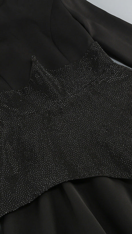 SPLICE SEQUIN MINI DRESS IN BLACK